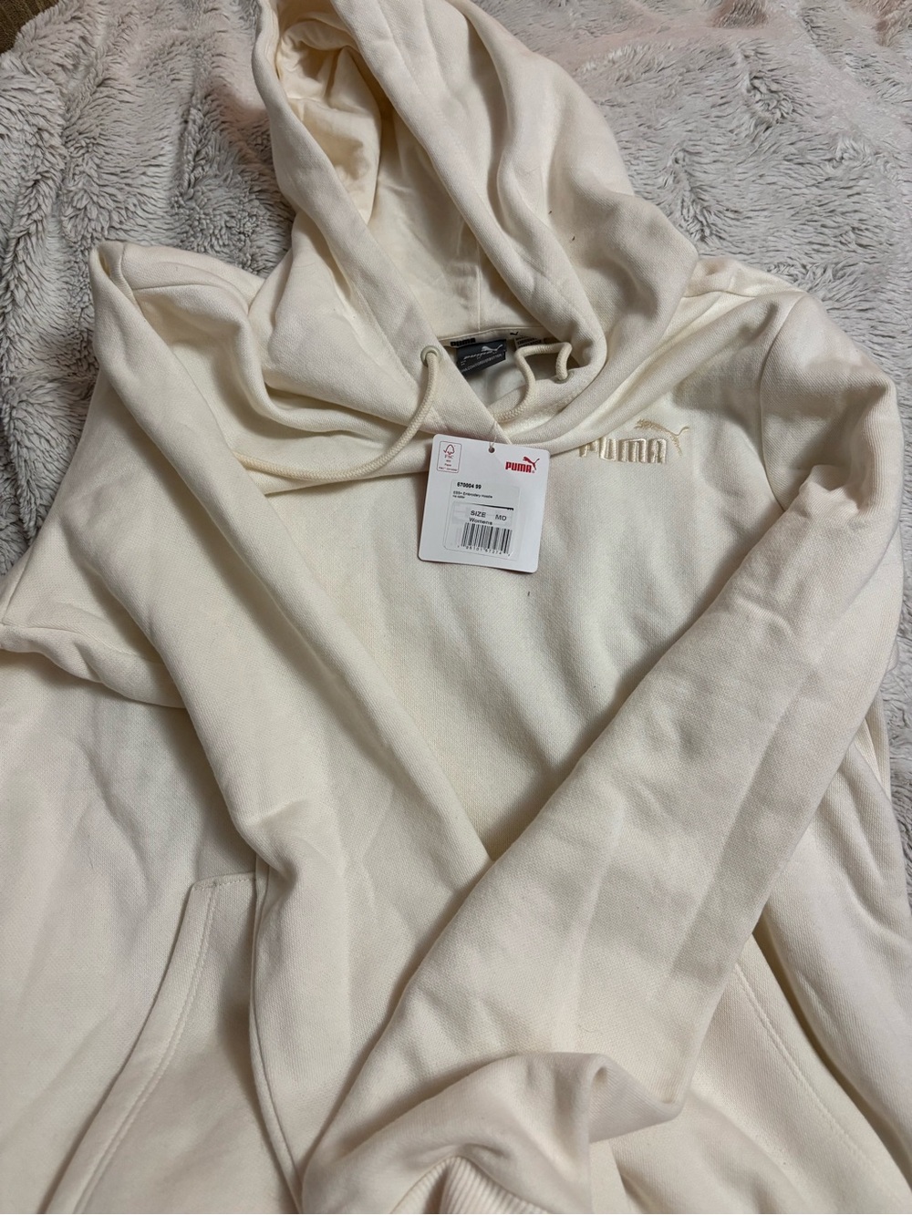 Puma Women's Cream Pullover Hoodie with Embossed Logo